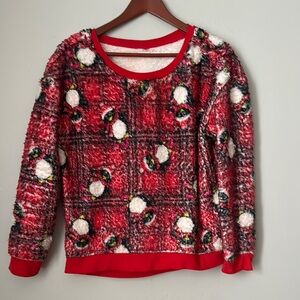 💚5 Cozy Red Penguin & Plaid Print Fuzzy Top